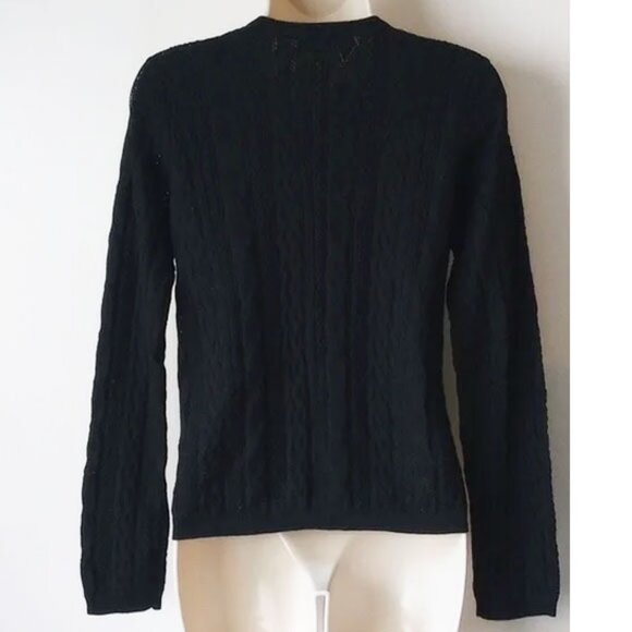 NWOT Sezane Ruben Cotton Cable Knit Pointelle Cardigan M Noir - Picture 3 of 10